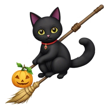 Gato negro en escoba sticker