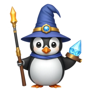 A cute penguin funny with a wizard hat, and a shotgun sticker