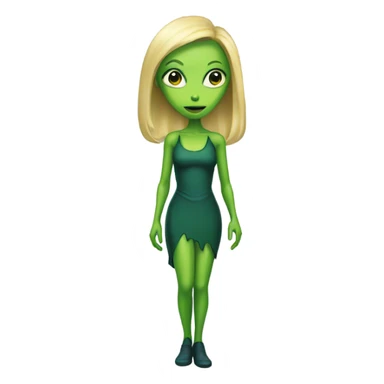 a green alien woman full body,blonde sticker
