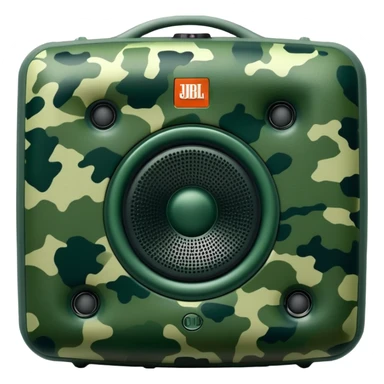 Simple JBL Clip 4 speaker with forest green camouflage pattern, light and dark green spots, iOS emoji style sticker