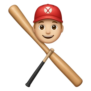 Thick wooden stick with a smiling face holding a baseball bat. sticker