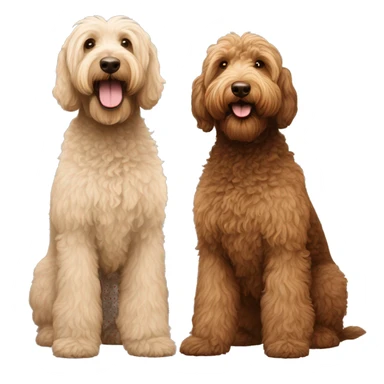 1 tan color and 1 dark brown color labradoodles standing next to each other  sticker