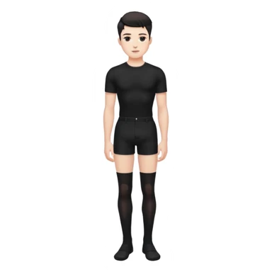 Male in his 20s, clean shaven, feminine look, wearing black thigh highs, black crops, black feminine shorts, is a femboy.   sticker