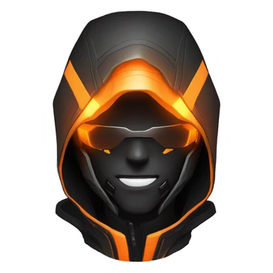  developer behind his laptop with this style : crysis Cyberpunk Valorant orange glowing bright orange character orange black hooded assassin themed character sticker