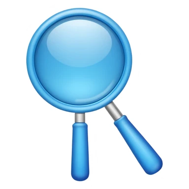 3D blue magnifying glass emoji, smooth rounded shape, glossy plastic, soft gradient, minimal emoji style, clean background sticker