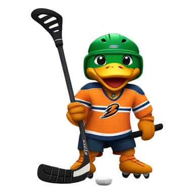 Strong Duck wearing orange jersey playing hockey sticker