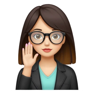 Crea una chica de colar blanca con gafas negras de cabello súper largo y flequillo de color marrón, con una cámara en sus manos y un estilo de ropa moderna de colores pasteles sticker