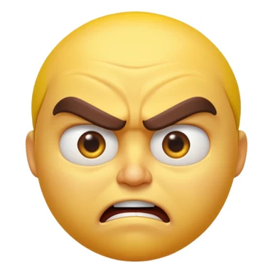“A high-quality 3D angry emoji, intense facial expression, furrowed eyebrows, narrowed eyes, clenched mouth, vibrant yellow glossy texture, dramatic studio lighting, realistic reflections, smooth rounded shape, ultra-detailed Pixar-style 3D render, isolated on white background, 4K resolution” sticker