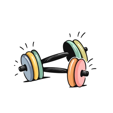 Adjustable dumbbells with weight plates in pastel colors (dd9fb0, ffc6d3, a3bfc9, c4bee2, f1b091), hand-drawn doodle style sticker