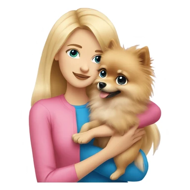 Blonde girl wearing pink with blue eyes hugging Pomeranian  sticker