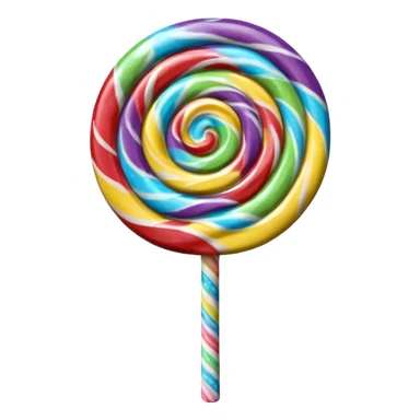 3D render of Lollipop Tree, made entirely of dessert materials, glistening sugar crystal texture, swirled rainbow hard candy top on a white stick, delicious confectionery aesthetic, Apple emoji style, isolated on white background --v 6.0. sticker