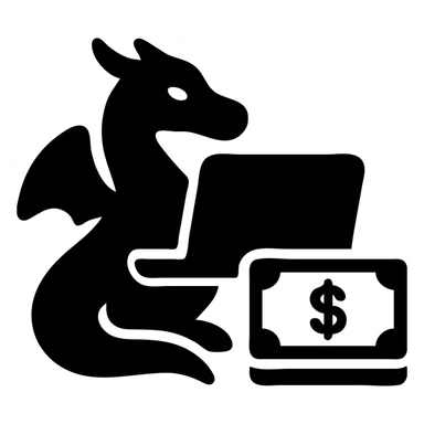 A dragon with a laptop and a stack of money sticker
