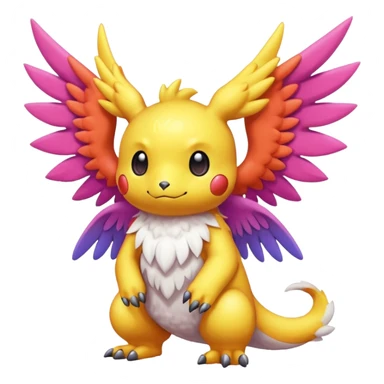 randomly-colored furry cute kawaii winged Fakémon-Pokémon-Scalie-Digimon-creature (full body) sticker