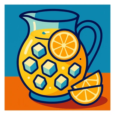 pitcher of lemonade with ice cubes, vibrant and inviting sticker