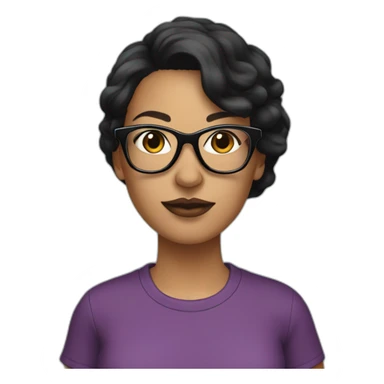 Dark haired woman with black glasses wearing a t-shirt that says swagger on it sticker