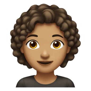 Fille de 23 ans brune de peau et des cheveux marrons chocolat les yeux aussi marron foncé qui sourit avec cheveux longs visage pas tres rond, yeux amandes et porte un truc noir couvert comme un col roulé  sticker