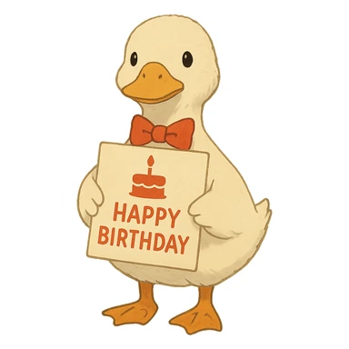 duck with bowtie holding birthday card sticker