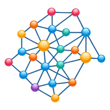neural network with nodes and connections, simple colorful design for telegram sticker