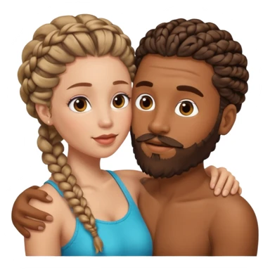 brown skin man with beard and braids making out with a white woman with curly brown hair  sticker