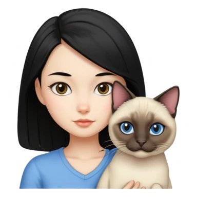 A girl with mid length black hair with siamese cat sticker