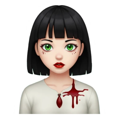 Guria com cabelo preto franjinha sangrando olhos verdes  fundo preto e um piercing bridgepiercing sticker