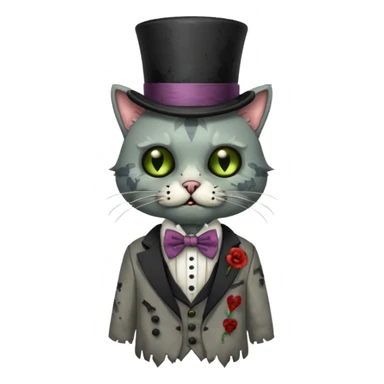 zombie cat with bow tie and top hat sticker