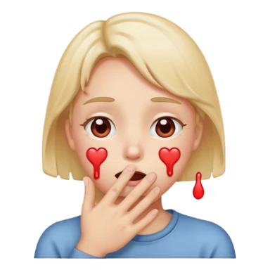 Heart eyes emoji blushing with hand covering mouth and melting sticker