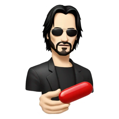 Neo, Keanu Reeves from the matrix, holding red pill sticker