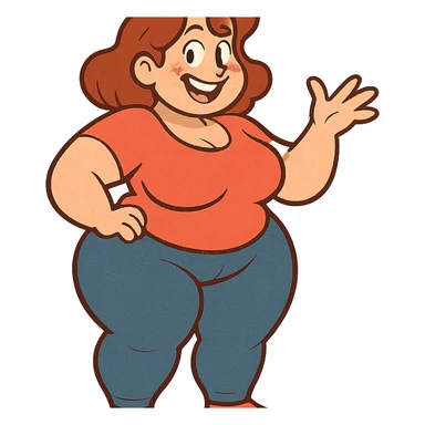 A woman with exaggerated proportions, focusing on a cartoonish and playful style sticker