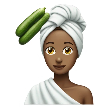 Girl with towel on her head and cucumbers on her eyes sticker