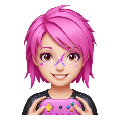 glitter pink gamer girl happy pink hair sticker