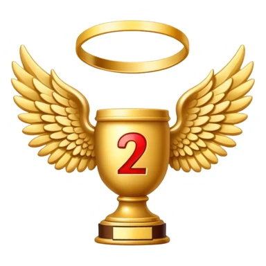 2st place award (number) decorated with angel wings golden sticker