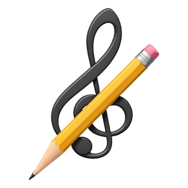 Minimalistic flat vector icon, iOS style, thin black contour on white background. Musical note with a pencil crossing it. Clean, no text, no shadows sticker