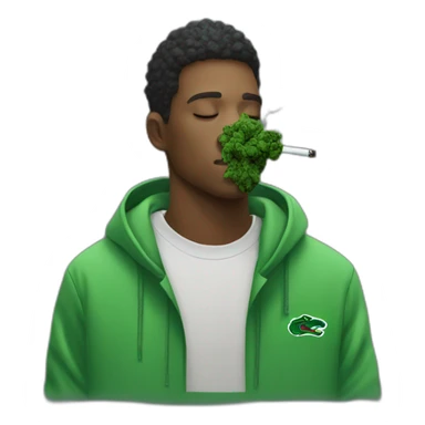 Guy smoking weed using lacoste hoodie sticker