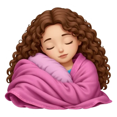 Girl with long curly hair sleeping with a pink blanket  sticker
