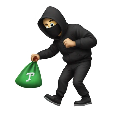 Thief stealing money bag with the word Toptier embroidered on it sticker