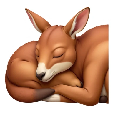 Meme-Worthy Cute Sleeping Adult Red Kangaroo Portrait Emoji, Head resting peacefully with a contented smile, showcasing a solid, reddish form with a characteristic red kangaroo-shaped head featuring a soft, elongated snout and small, relaxed ears, eyes shut in a serene, restful nap, Simplified yet adorably endearing features, highly detailed, glowing with a soft, drowsy outback light, high shine, relaxed and utterly lovable, stylized with an air of playful laziness, soft glowing outline, capturing the essence of a sleeping kangaroo that feels destined to become the next viral icon of adorable rest! sticker