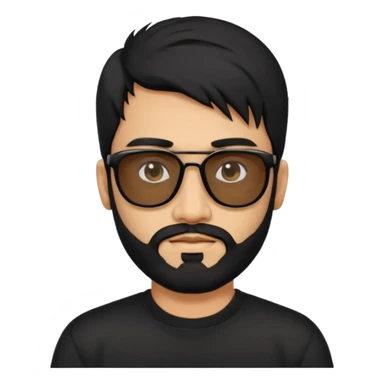 Indian man with  black mullet  and beard and black sunglasses and black jumper sticker