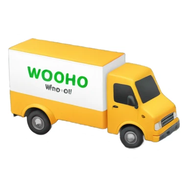 Moving truck with the words “woohoo” on the side sticker