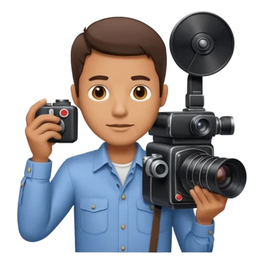man hold  largefilm Camera ,on his shoulder sticker