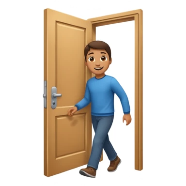 a door opening with a smiling client walking in sticker