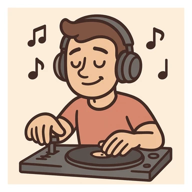 DJ icon, modern flat design, headphones, music notes, clean lines sticker
