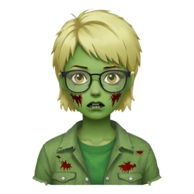 a green girl masc zombie with glasses and short blonde hair like a mullet sticker