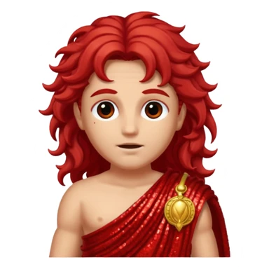 Mars from Roman Deities with long red wavy hair, red sequin toga sticker