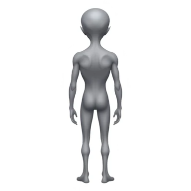 fullbody gray alien looking behind over his shoulders, rear backview sticker