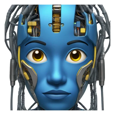 Blue cyborg with yellow eyes wires and circuits  sticker