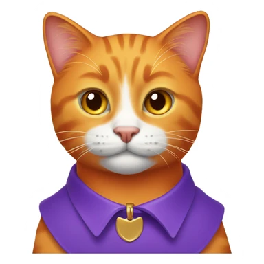 A orange cat with a purple collar sticker