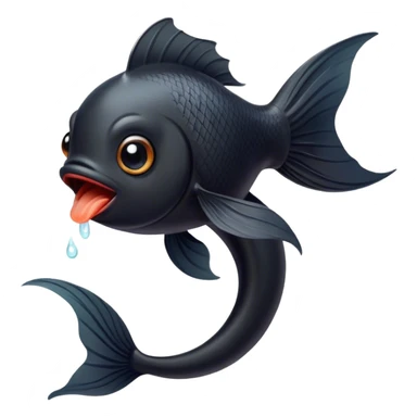 Cinematic Cute Yawning Black Goldfish Portrait Emoji, Head tilted slightly with a dramatic, wide-open yawn, showcasing a smooth, deep black body with elegant, flowing fins, eyes barely open in drowsy contentment, Simplified yet irresistibly adorable features, highly detailed, glowing with a soft, cozy glow, high shine, relaxed yet expressive, stylized with a touch of whimsy, bright and endearing, soft glowing outline, capturing the essence of a sleepy yet affectionate goldfish, so drowsy it feels like it could float out of the screen and curl up for a nap! sticker
