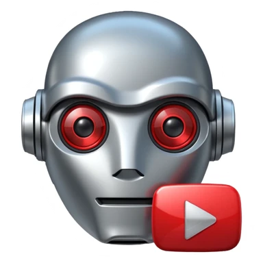 robot head next to a video play button sticker