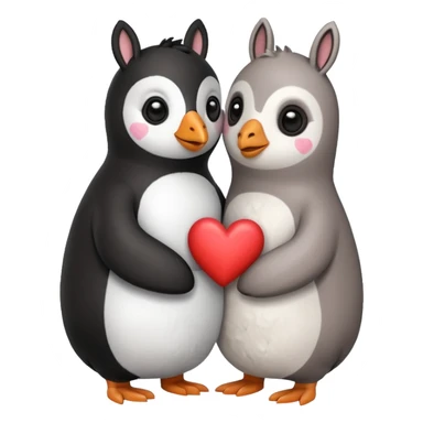 Penguin and llama hugging with hearts  sticker